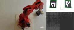 Arduino Braccio ROS 2 camera tracking demo with detected ArUco markers and robot execution logs